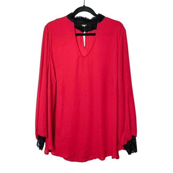 Torrid Romantic Red Blouse with Black Lace Size 3x CorporateGoth Whimsygoth Dark - Picture 1 of 8